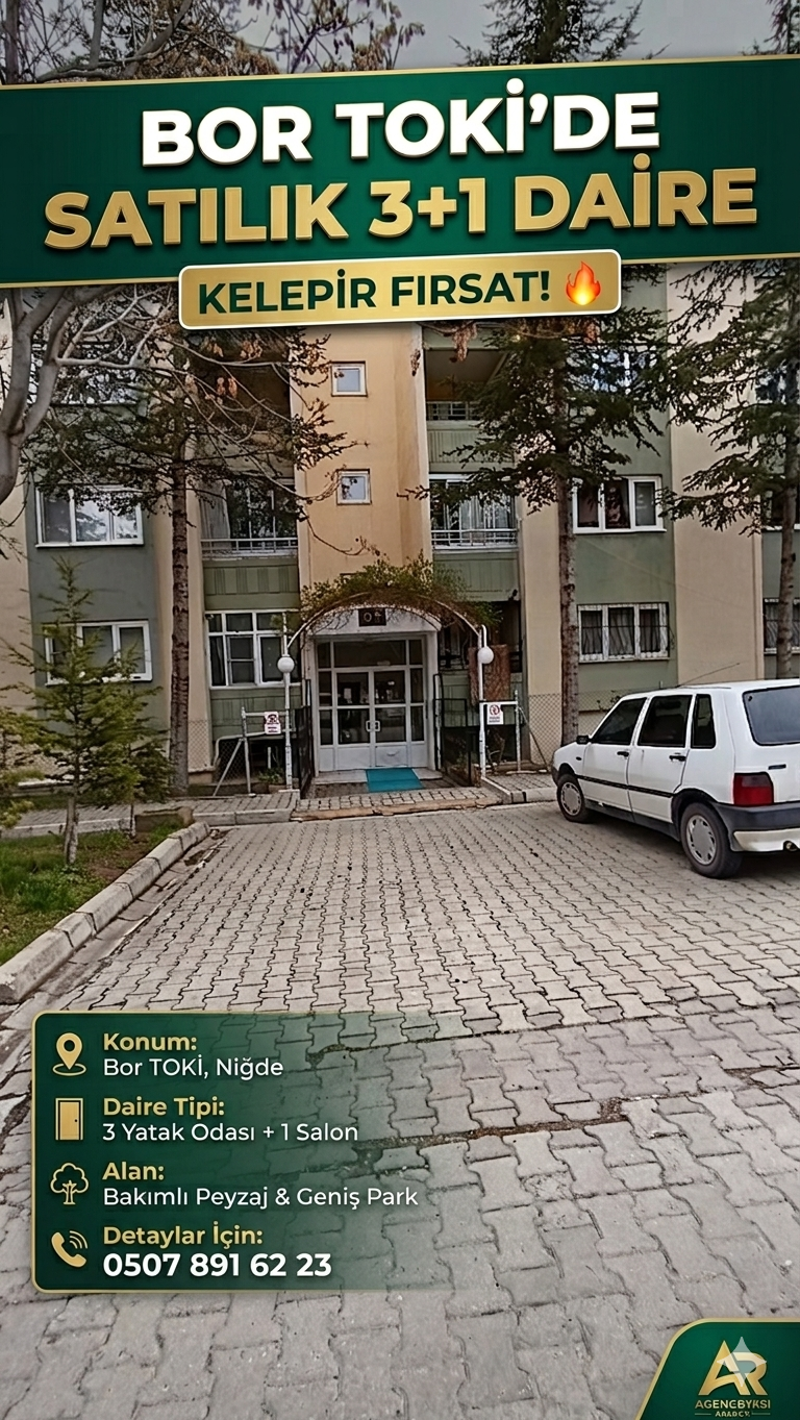 BOR TOKİ'DE SATILIK BİREYSEL KOMBİ ISITMALI 3+1 DAİRE.. Kapak Görseli